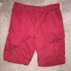 Men's slim fit red flat front shorts